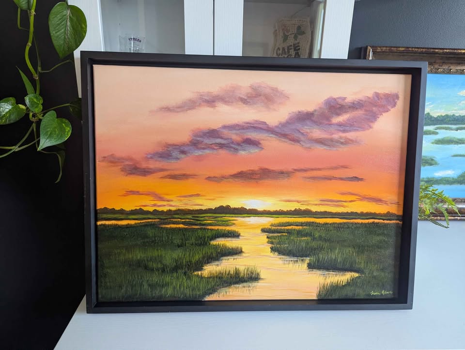 Saltgrass Glow black frame Marketplace view by Leslie Salvo Roberts