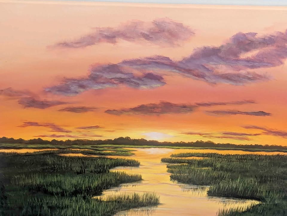 Saltgrass Glow available original Lowcountry marsh painting by Leslie Salvo Roberts