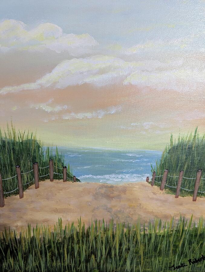 A Walk to the Beach coastal painting by Leslie Salvo Roberts for Sullivan's Island interiors
