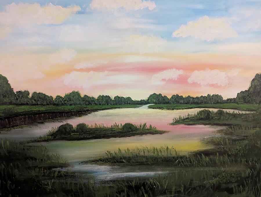 Lowcountry marsh art for sale: Carolina Evening Marsh by Leslie Salvo Roberts, listed for $475