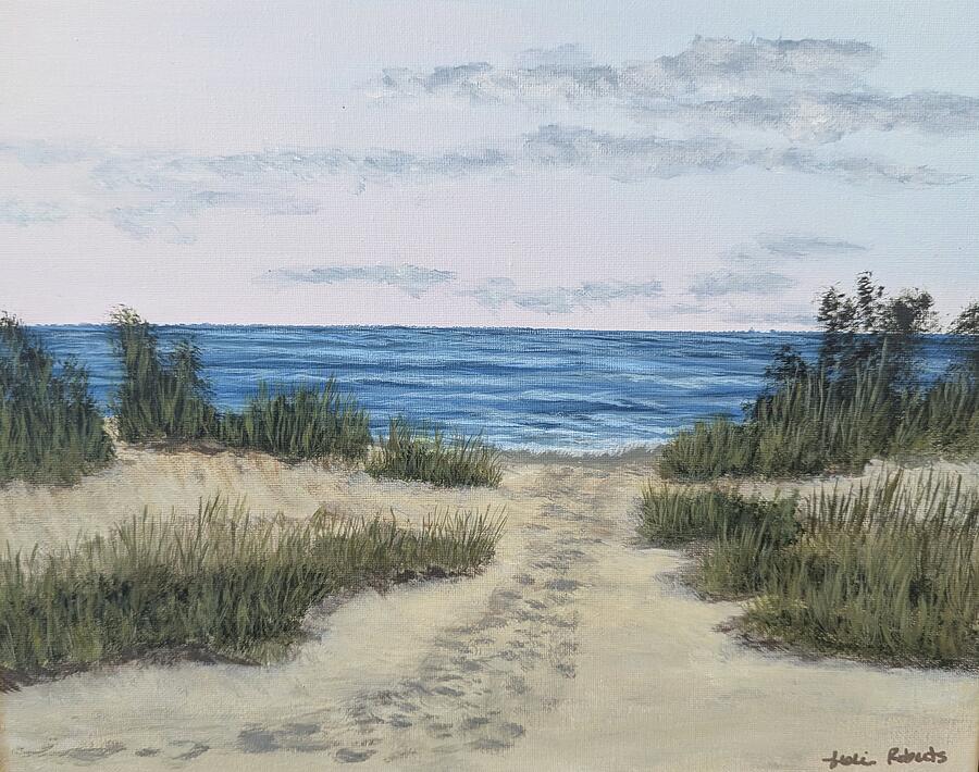 Footsteps to the Sea coastal beach path painting by Leslie Salvo Roberts for Isle of Palms interiors