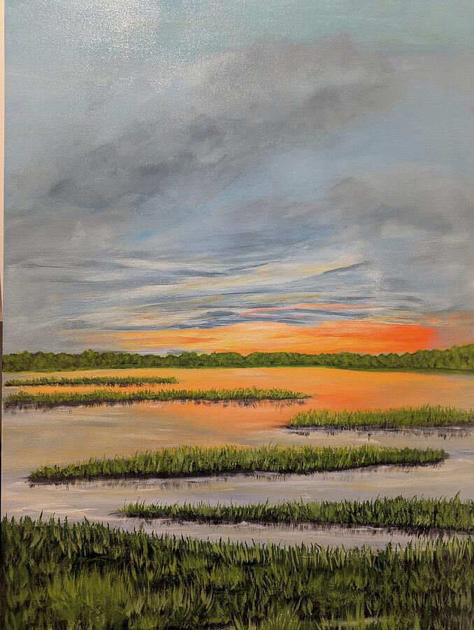 Lowcountry marsh art for sale: Violet Marsh by Leslie Salvo Roberts, listed for $150