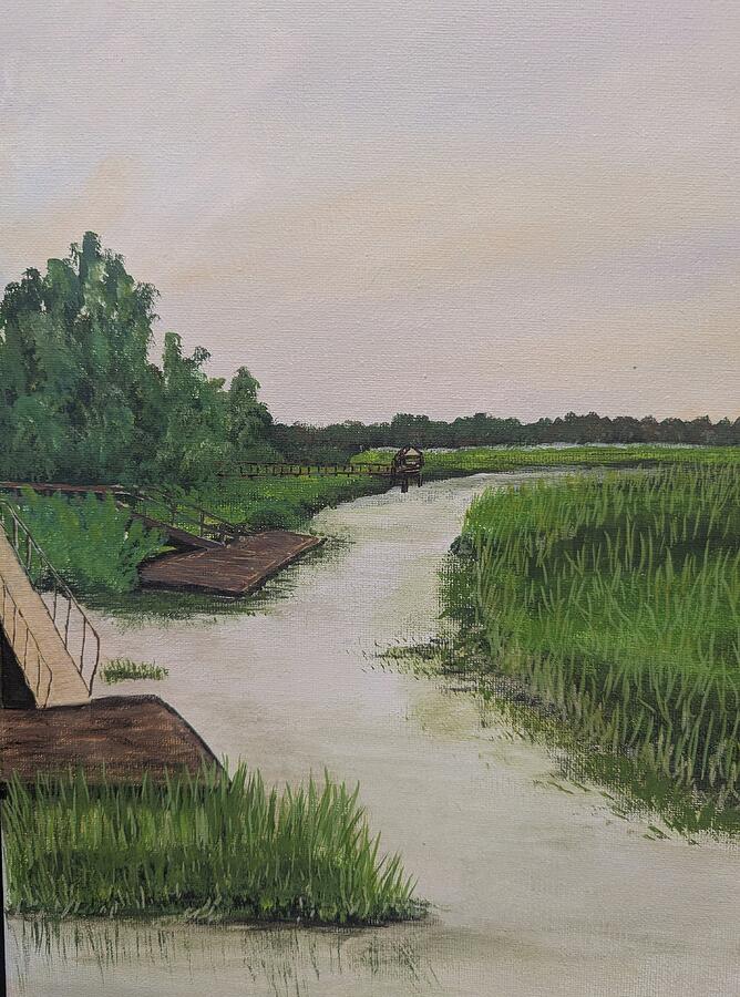 Lowcountry marsh art for sale: Dock on the Marsh by Leslie Salvo Roberts, listed for $100