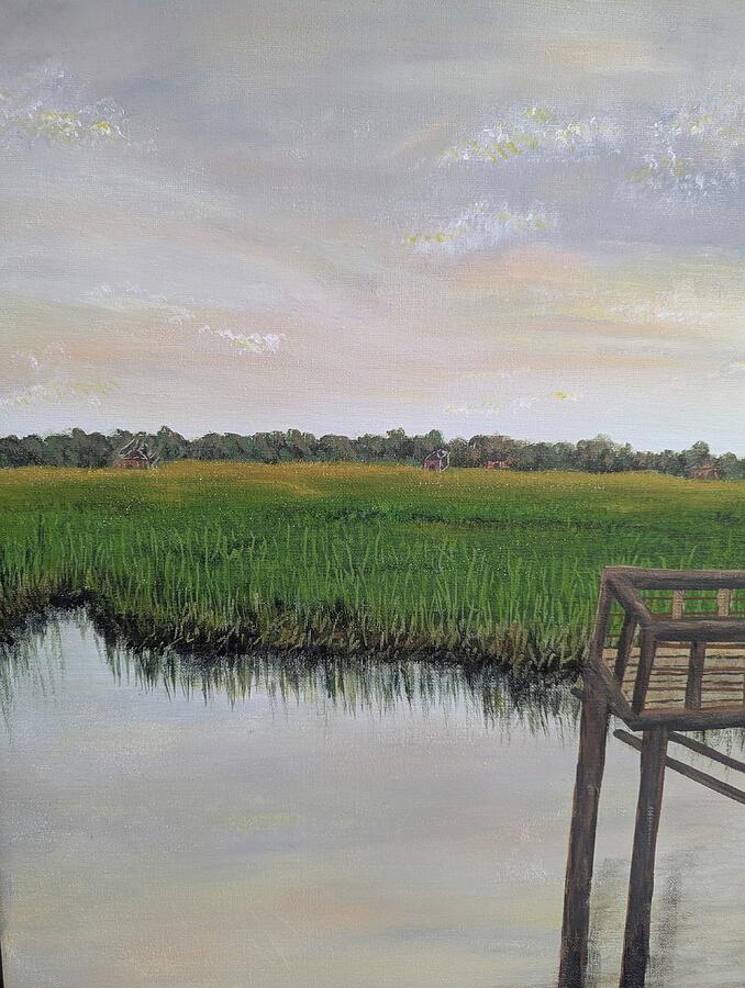 Lowcountry Living peaceful marsh sunset painting by Leslie Salvo Roberts suitable for hidden detail commissions