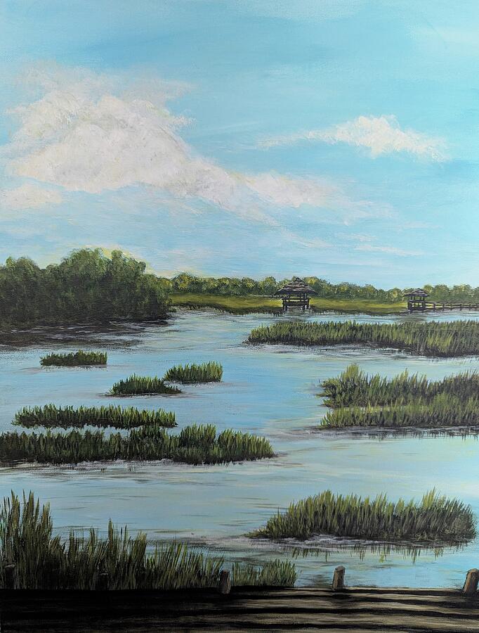 Lowcountry Reflections original marsh painting by Leslie Salvo Roberts