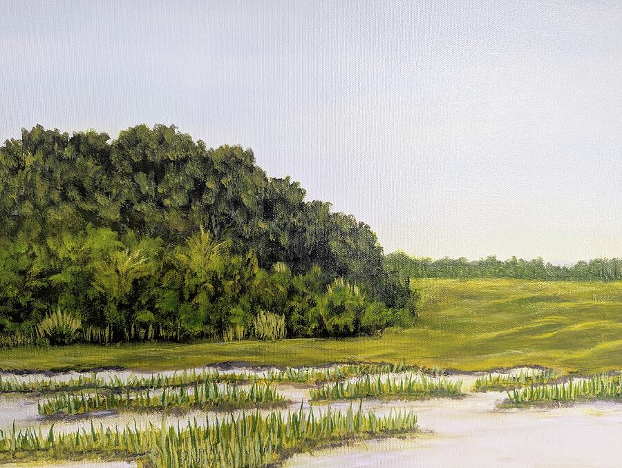 Lowcountry marsh art for sale: 24 x 36 original lowcountry marsh by Leslie Salvo Roberts, listed for $200