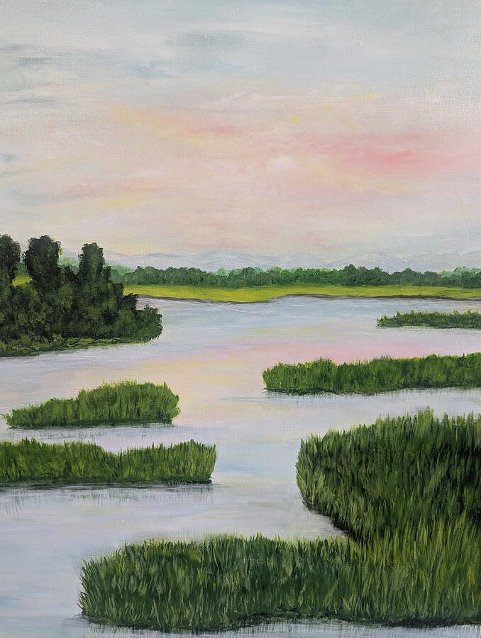 Lowcountry marsh art for sale: Between the Banks - lowcountry Blue by Leslie Salvo Roberts, listed for $300